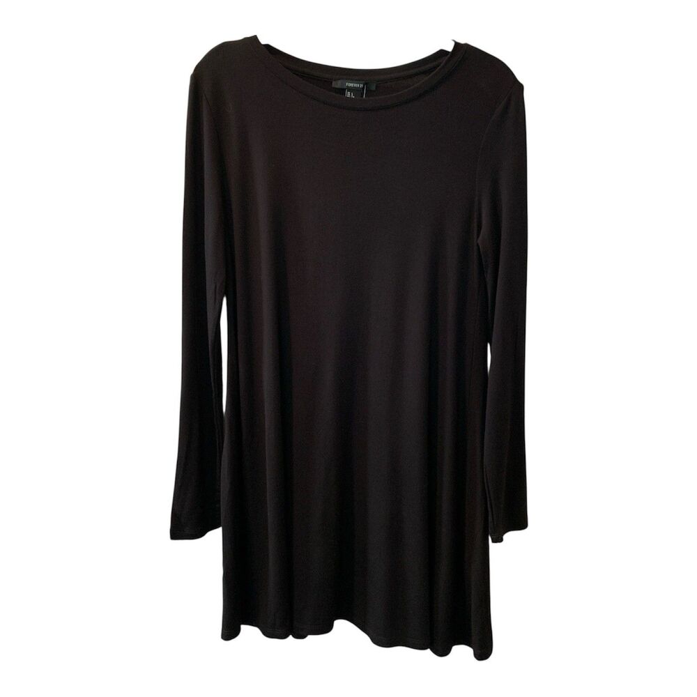 Forever 21 Women’s Black Crew Neck Longsleeve A-line Mini Dress Size Large NWT